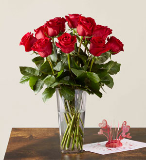 Long Stem Red Rose Bouquet & Lovepop Pop-Up Card